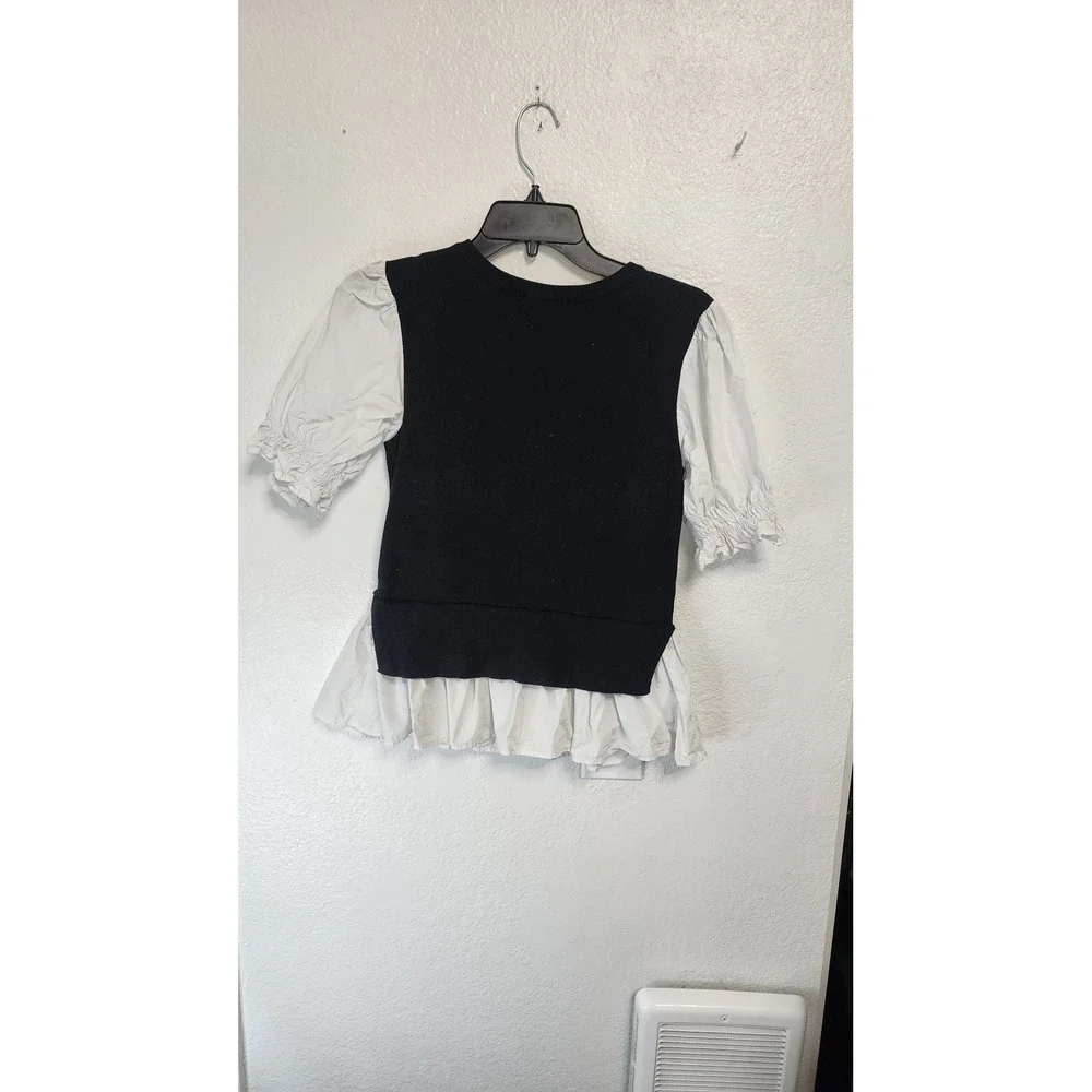Anthropologie Mixed Media Sweater Women XS Black White Excellent